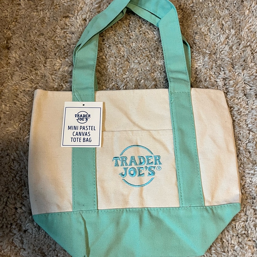 Trader Joe's Green and Cream Canvas Tote Bag